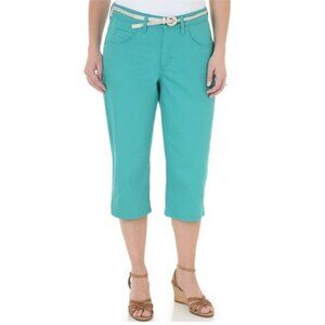 NEW Riders by Lee Shamrock Green Denim Belted Capris Stretch Pant Womens Size 10